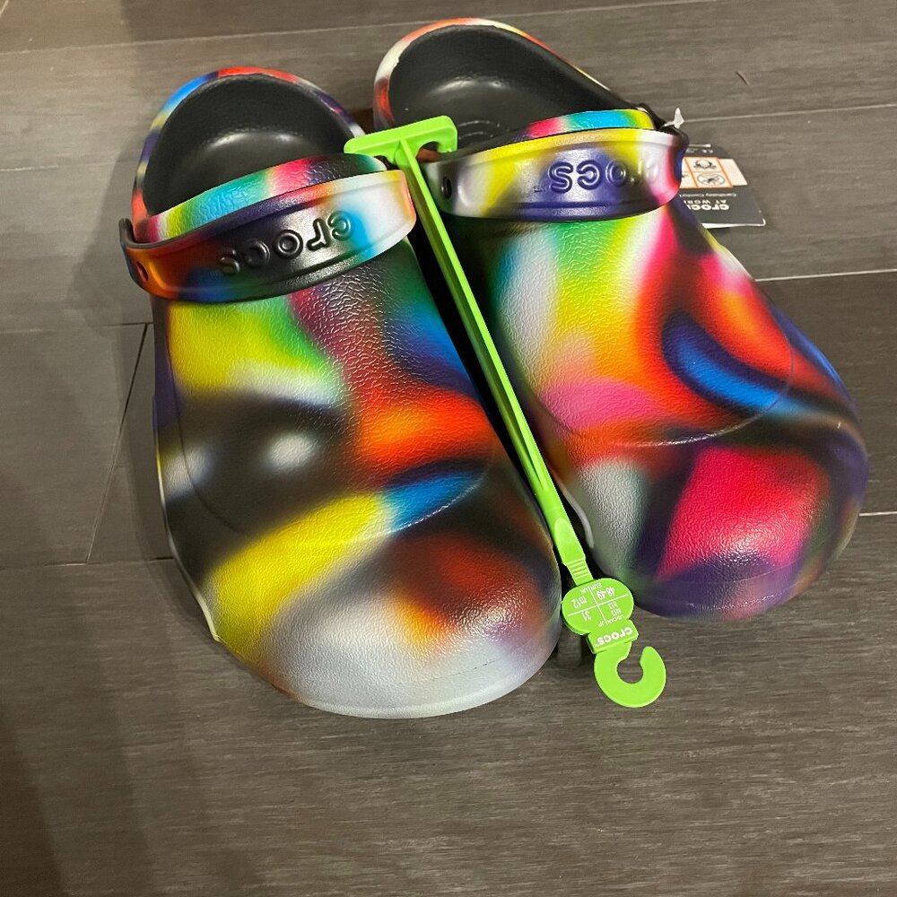 Rainbow Crocs, size 13